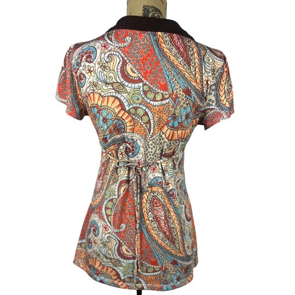 VTG Y2K Babydoll Top Sz L Paisley Print Tie Back Retro Hippie - Picture 2 of 7